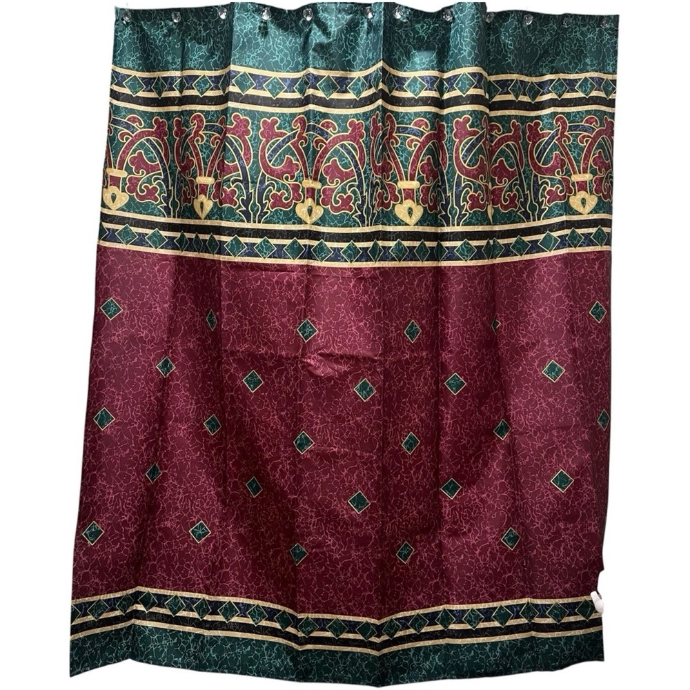 Springs Home Shower Curtain Burgundy Dark Green Gold Art Deco 90’s Y2K  69”x 69”